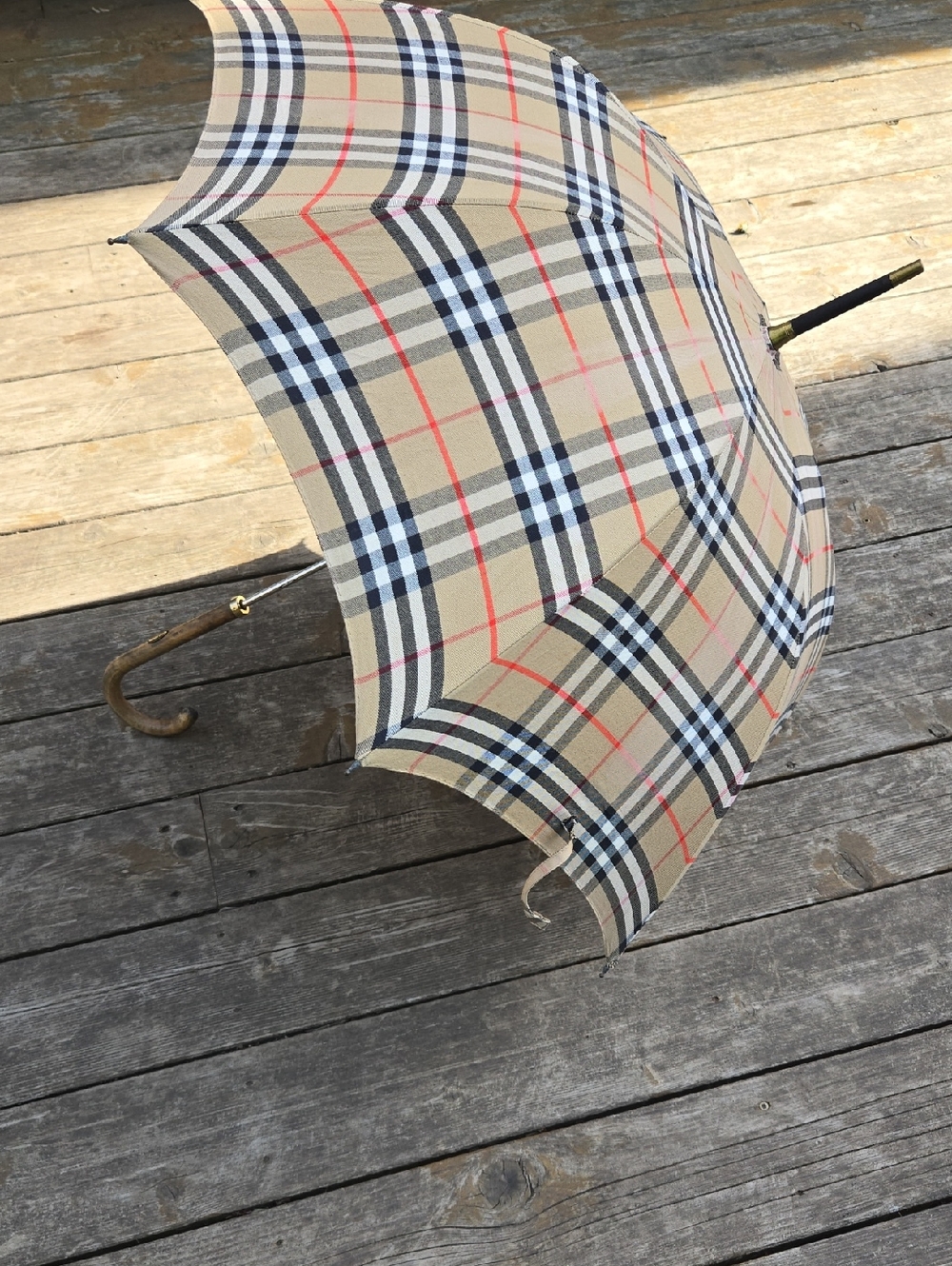 Burberry Nova Check Tan Black White Red Check Umbrella